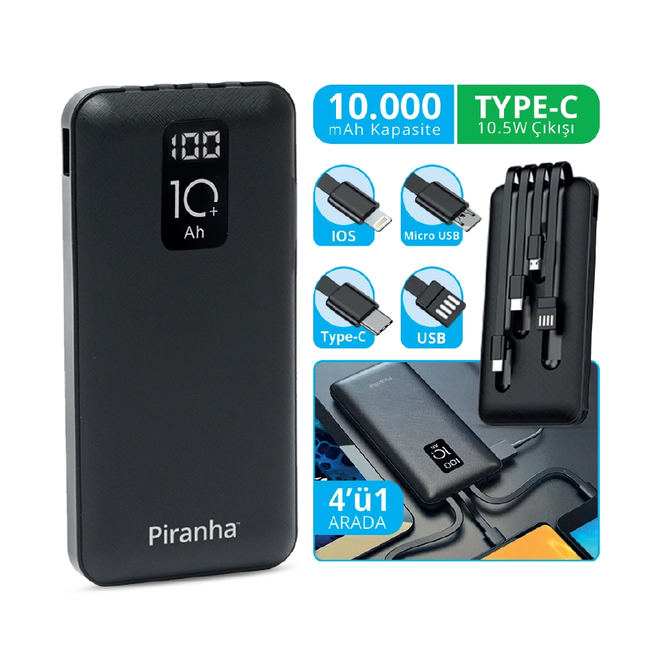 Piranha 9030 10000 mAH Kablolu Powerbank