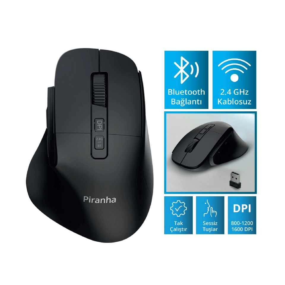 Piranha 7658 Bluetooth Şarjlı Kablosuz Mouse